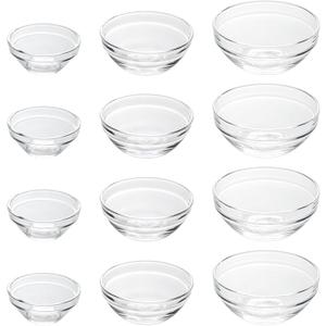 3 Sizes of Clear Glass Bowls, 2.5, 3.5 & 8.5 oz, Small Prep Bowls for Salt, Herbs, Spices and Dry Ingredients, Set of 12