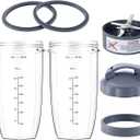 7 Pieces nutribullet Blender Cups & Blade Replacement Set 32oz Huge Cup with 1 Flip-Top To-Go Lid and 1 Lid Ring & Premium Extractor Blade with Compatible with NutriBullet 600w/900w Blender