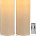 12" x 5" Waterproof Outdoor Flameless Candles Battery Operated LED Flickering Pillar Candles with Remote and Timer for Indoor Outdoor Lanterns, Long Lasting, Ivory White Large, Set of 2