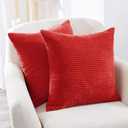 Deconovo Modern Corduroy Throw Pillow Covers Set of 2  Elegant Soft Cushion Covers, Machine Washable Home Decor for Living Room, Sofa, Bedroom | Bright Red, 22x22 Inch