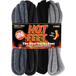 HOT FEET Thermal Socks for Men - Extreme Cold Weather, 2 Pack Thick Warm Socks, Winter Insulated, Size 6-12.5 (Denim / Navy / Black / Gray)