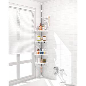 ADOVEL 4 Layer Corner Shower Caddy, Adjustable Shower Shelf, Constant Tension Stainless Steel Pole Organizer, Rustproof 3.3 to 9.8ft (White)