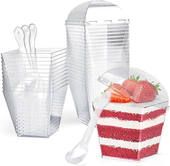 30 Pcs Dessert Cups, 200ml/7oz Square Cheesecake Pots, Reusable Cake Cups for Dessert with Pudding Mousse Ice Iream