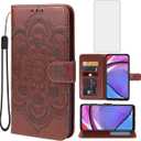 Bohefo Case for Moto G Power 2024 5G Flip Case with Tempered Glass Screen Protector, Leather Wallet, Kickstand Cover for Motorola Moto G Power 2024 5G Brown