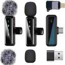 Wireless Lavalier Microphone for iPhone - iPad, Android Phone Computer, Mini Microphone for Live Streaming, Video Recording, Outdoor or Indoor Interviews, YouTube, TikTok, Vlog (Black)