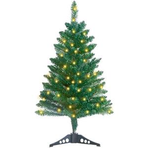 3FT Artificial Christmas Tree with Lights Lighted Green Tabletop Christmas Tree with Plastic Stand Light Up Battery Operated Xmas Pine Tree for Party Supplies Holiday Home Decoration