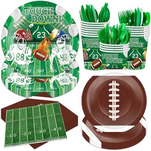 Xionpe 168 PCS Football Disposable Tableware Set, Football Party Supplies with Plates, Cups, Napkins, Cutlery (Forks, Spoons, Knives), Serves 24 Guests for Game Day, Birthday & Tailgate