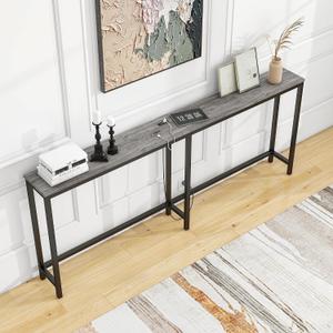 BOFENG 71.5 Inch Thin Console Table with Power Outlets,Narrow Sofa Table with Charging Station,Long Side Table Behind Sofa Couch Table for Entryway,Hallway,Living Room,Foyer,Grey, 8.07"D x 71.5"W x 28.35"H