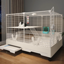 Oneluck Rabbit Cage Indoor,Loft Bunny Hutch with Urine-Proof Wall,Leak-Proof Trays, Wheels 28.7" L x 18.1" W x 25.6" H for Rabbits Chinchillas, Guinea Pig and Small Animal (Small)