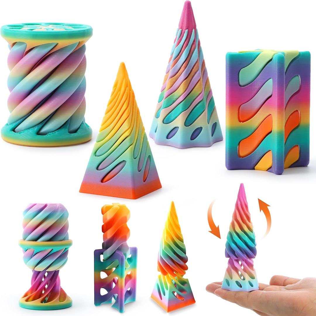 JOYIN 4 Pack Impossible Cone Fidget Toys, Pastel Color 3D Printed Spiral Cone Flexible Impossible Pyramid Passthrough Fidget Toys for Stress Relief, Kids Adults Birthday Gift Desk Decor