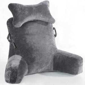 SLIGUY Reading Pillow Extra Large 31" Bed Rest Pillow with Detachable Neck Roll for Sitting in Bed or Couch Adult Back Pillow for Watching TV/Gaming/Relaxing (Dark Grey)