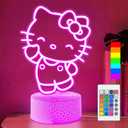 Cute Night Light for Kids - Anime Charater Kitty Cat Decor Lamp with 16 Colors Change, Remote, Dim Control, 3D Illusion LED Night Lights for Kids Gifts Party Birthday Decoration