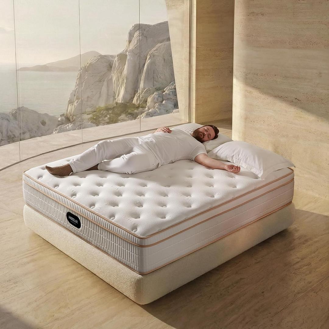 14 Inch King Hybrid Mattress, Medium Plush with Memory Foam and Individually Wrapped Pocket Coils, Fiberglass-Free, CertiPUR-US Certified