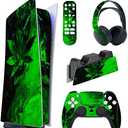 PlayVital Green Leaf Full Set Skin Decal for ps5 Console Digital Edition, Sticker Vinyl Decal Cover for ps5 Controller & Charging Station & Headset & Media Remote
