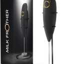 Milk Frother Matte Black - Coffee Frother Handheld with Electric Whisk - 19000 rpm - Book Recipes and Stainless Steel Stand Included - Hand Mixer Electric (Matte Black Onyx)