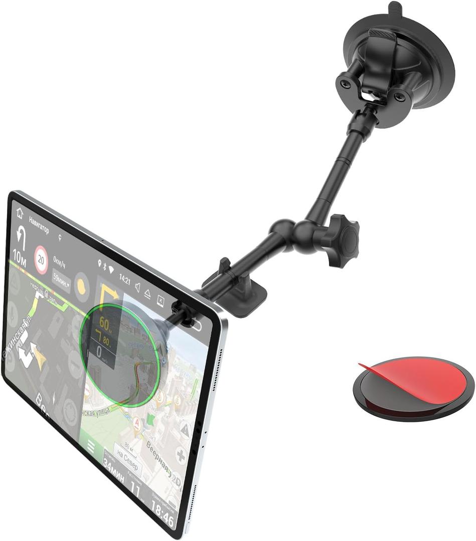 Heavy Duty Magnetic Tablet Mount for Truck Dashboard Windshield, Long Arm Suction Cup Car Mount for iPad Pro Air Mini 411'', MagSafe Holder for SUV Van Pickup iPhone 16/15 Galaxy