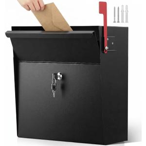 Yaocom Extra Large Wall Mount Mailboxes for Outside 15.35 x 15 x 7 Inches Locking Security Mail Box Galvanized Steel Wall Mailbox Large Capacity Post Box with Key Lock and Reflective Stickers(Black)