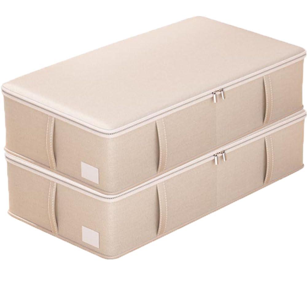 Under Bed Storage Bins Frame Storage Box Oxford Fabric Sturdy Underbed Container Foldable Stackable Large Capacity Clothes Organizer (23.6x15.7x6.3, Beige)