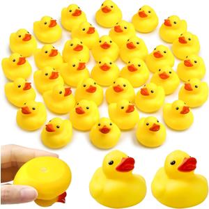 Vinsot 48 Pcs Mini Rubber Ducks Bulk, 2 Inch Yellow Rubber Ducks Bath Toys, Squeaky Duck Party Favors for Baby Shower, Birthday Party, Duck Race Game, Carnival Prizes