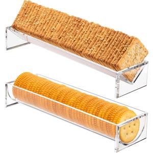 2Pcs Acrylic Cracker Serving Tray, Transparent Macaron Display Tray, Rectangular Multipurpose Biscuit Holder for Home Party Food Display (Clear)