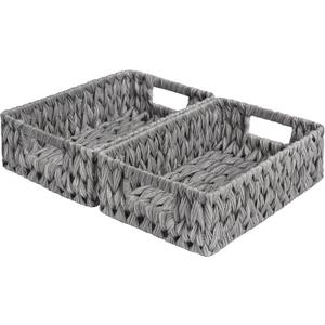 GRANNY SAYS Wicker Baskets for Storage, Waterproof Rattan Storage Baskets, Odorless Wicker Basket with Handles, Decorative Storage Containers, Gray Basket for Pantry Storage, 2-Pack (11 "L x 7 "W x 3 "H)
