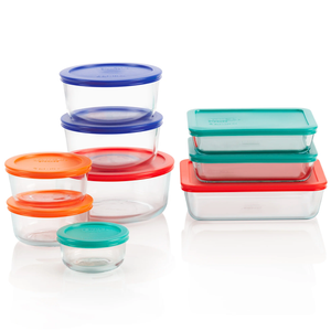 Pyrex 18-piece Large Rectangular Microwave Safe Glass Food Storage Set with Color-coded Lids