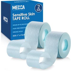 MEDca Sensitive Skin Low Trauma Tape Rolls - 1 Inch x 4 Yards Blue Tape First Aid Rolls, Minimal Hair Pulling for Wounds, Lash Tape for Eyelash Extensions (Pack of 2)