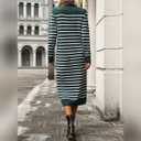 Womens Striped Sweater Dress Fall Knit Crewneck Long Sleeve Baggy Casual Long Dress Loose Autumn Winter Midi Dresses (M)