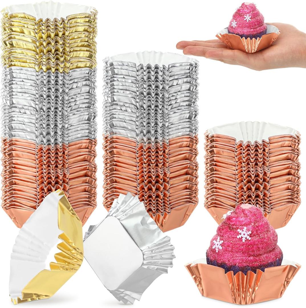 Layhit 600 Pcs Square Mini Foil Cupcake Liners Disposable Brownie Square Baking Cups Foil Muffin Liners Cupcake Papers Party Supplies for Weddings Birthdays Baby Showers (Bright Color)
