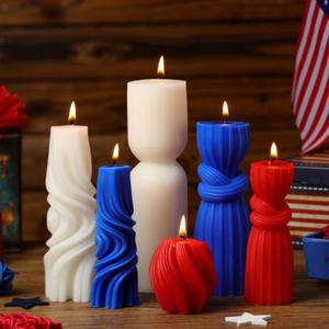6 Pcs 2. 36-6. 89 Inch 4th of July Pillar Candles White, red and Blue Ribbed Decorative Candle Set Cute Soy Wax Scented Ribbed Patriotic Decor for Home