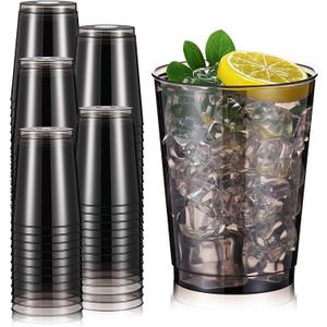 Minatee 100 Count Plastic Cups Disposable Fancy Cups Heavy Duty Wine Cocktail Glasses for Mother's Day, Wedding, Graduation, and Birthday Party Plastic Drinking Tumblers(Black,10 oz)
