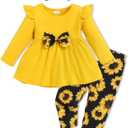 Doresbebe Baby Girl Clothes Toddler Girl Outfits Infant Girl Summer Clothes for Girl Ruffle Shirt Pants+Cute Headband 3PCS (Yellow-sfl)