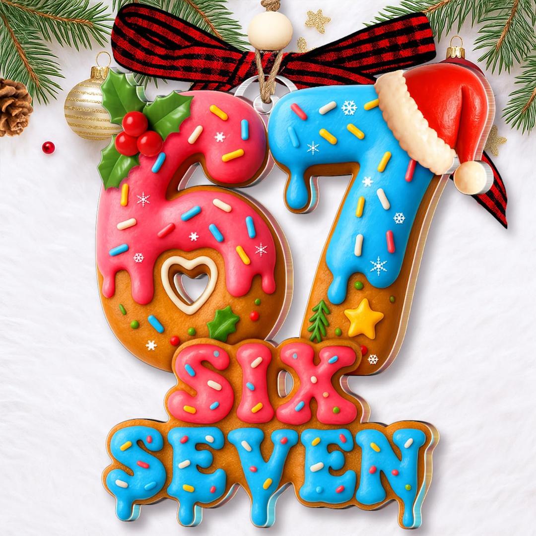 4 x 67 Christmas Ornament - 67 Ornaments for Christmas Tree 2025 - Funny 6 7 for Teens, Kids - Viral Xmas Acrylic Decoration, Teen Girls Trendy Stuff - Meme Funny White Elephant Gifts (Six Seven Ornament Text)