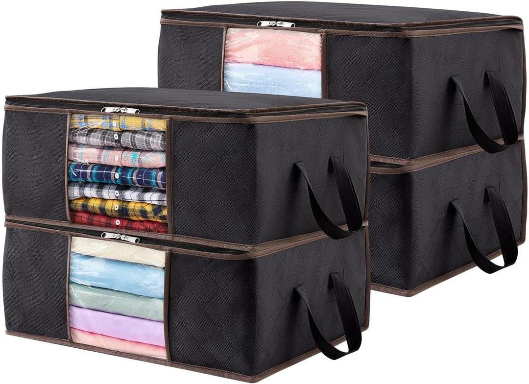 LVCAO 4pcs Non-woven Folding Clothes Storage Organizer Reusable Clothes Towel Storage Pouch for Home Bedroom Underbed Storage Bag