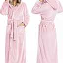 NY Threads Premium Womens Robe with Hood, Plush Fleece Long Bath Robe for Women, Fluffy Soft Women's Bathrobe (Pink, L)