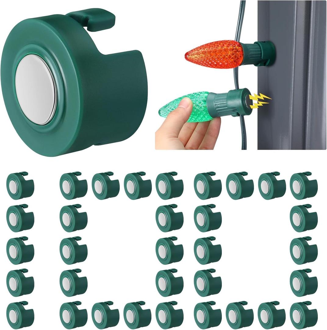 Magnetic Christmas Light Clip, Christmas Light Hooks for C9, C7 Socket, Outdoor Magnetic Holiday Clips for Outside Decor Roof Fence Xmas Tree(Green,100 Pcs)