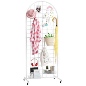 Asee'm Grid Wall Panels Display Stand 2' x 5.2' FT White Movable Wire Grid Wall Display Rack Heavy Floorstanding Detachable Girdwall Panel with T-Base for Craft Show Rack, Retail Displays 1PC