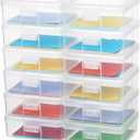 novelinks Stackable Plastic Clear Storage Box Containers with Latching Lid - Art Craft Supply Organizer Storage Containers for Pencil Box, Crayon, Beads, Jewelry (12 Pack Small -Clear)