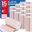 AZEN Premium 15 Pack Elastic Bandage Wrap 4 Inch, Compression Wrap Bandage for Legs, Ankle, Knee, Tummy, Body, Latex-Free, Lymphedema Wraps for Legs