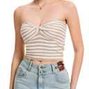 Molirex Bandeau Tops for Women Striped Tube Top Twist Knot Off Shoulder Summer Sweater Strapless Sleeveless Crop Outfits Khaki X-Small (White, XS)