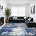 RELEANY Washable Area Rugs 10'x14' Non-Slip Modern Abstract Soft for Living Room Entryway Bedroom Nursery, Print Pattern, Blue Grey Navy Gray
