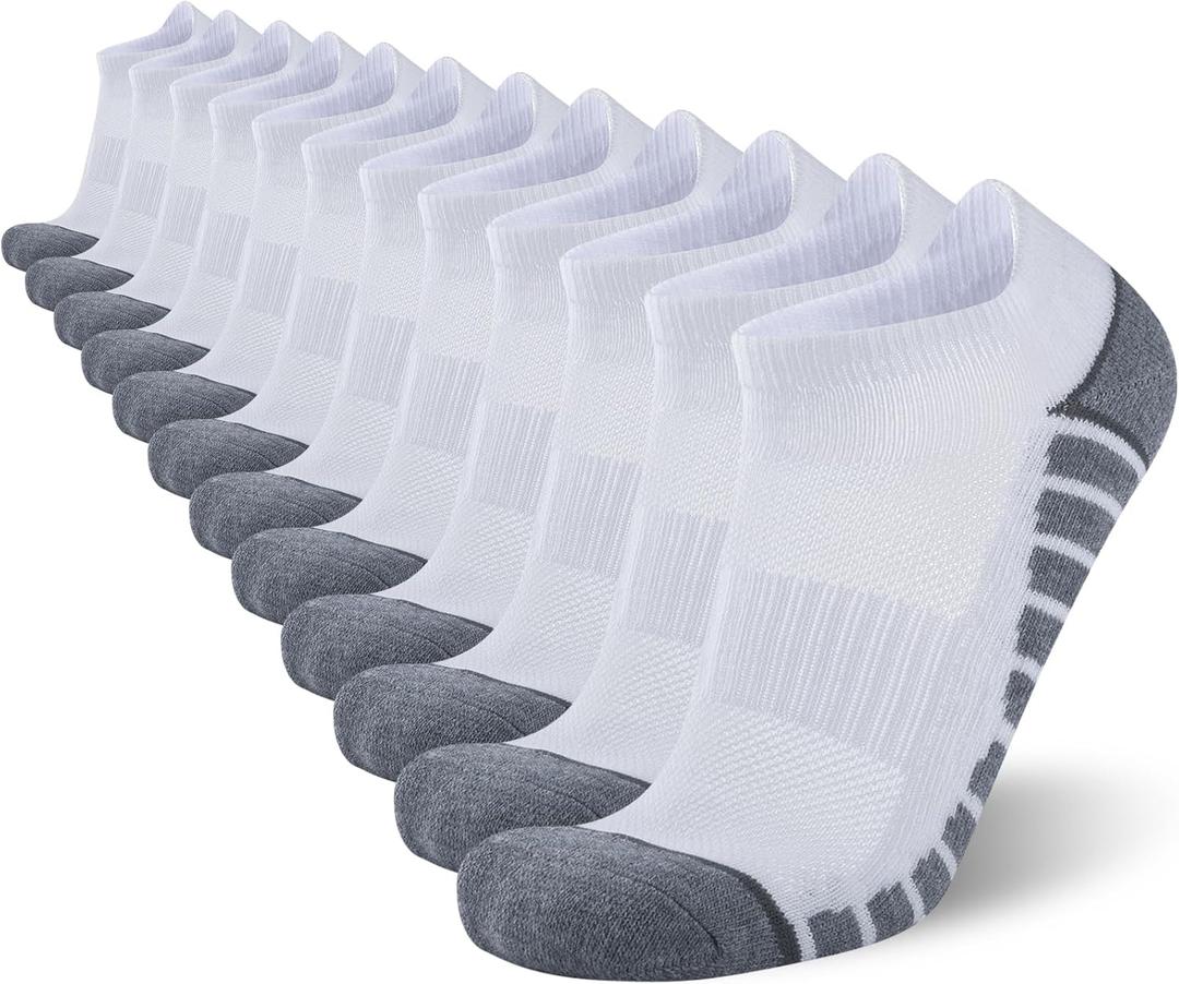 COOVAN 12 Pack Mens Ankle Socks Athletic Running Cushioned Breathable Low Cut Sports Workout Socks (Small-Medium, White)