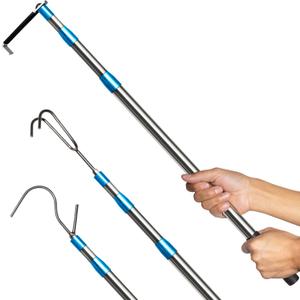 Truck Cargo Grabber - 6.3 Ft Heavy Duty Truck Accessories Telescoping Pole with 3 Hooks, Reach Retriever Tool for Pickup Trucks Bed, Accessories, and More (Blue)