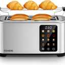 4 Slice Toaster Touch Screen Control, Long Extra Wide Slots Smart Bread Toaster, 6 Bread Types & 6 Shade Settings, Stainless Steel Toaster, with Removable Tray, Cancel/Defrost/Reheat Function, Sliver