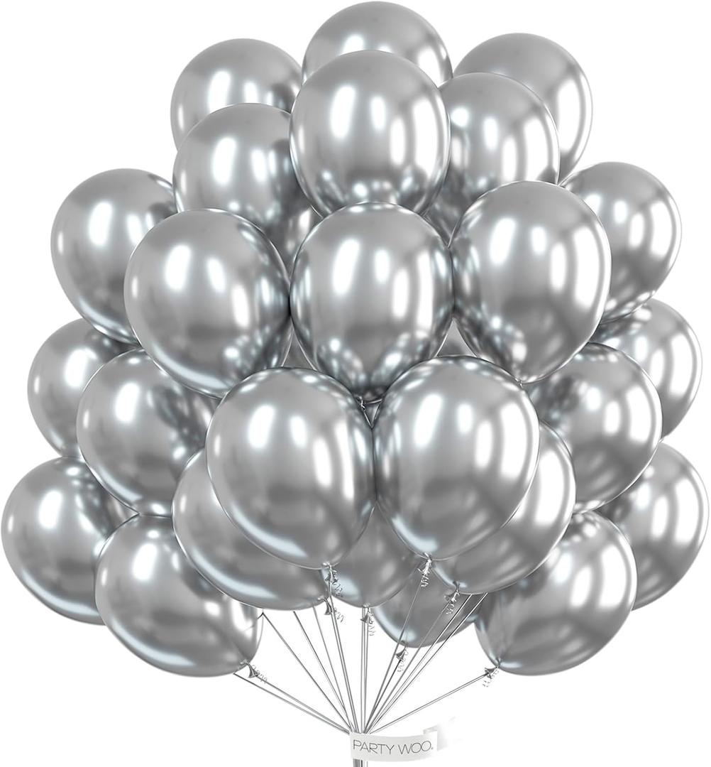 PartyWoo Metallic Silver Balloons, 50 pcs 12 Inch Silver Metallic Balloons, Silver Balloons for Balloon Garland or Arch as Wedding Decorations, Birthday Decorations, Party Decorations, Silver-G102