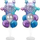 Snow Birthday Party Balloons Stand Kit 2 Sets With Snowflake Foil Balloons for Winter Wonderland Girl Princess Birthday Party Themed Decorations - Balloon Centerpiece for Tables