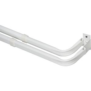 Adjustable Double Curtain Rod with 2.5 and 3.5 Inch Projection - 48-86 Inches, White Finish, Includes Mounting Hardware - 2 Pack