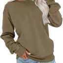 Bingerlily Womens Casual Long Sleeve Sweatshirt Crew Neck Cute Pullover Relaxed Fit Tops (Small, Brown)
