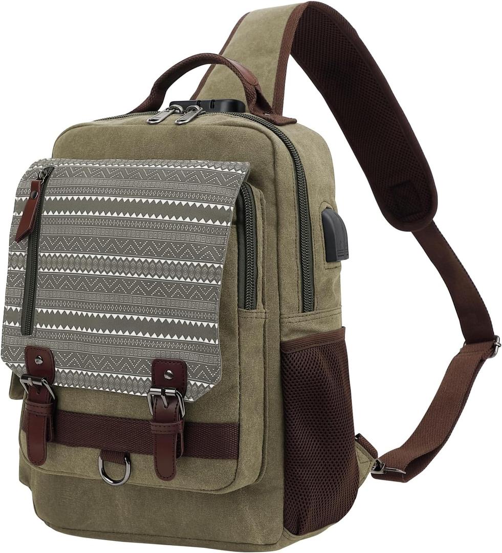 Leaper Retro Crossbody Bag Sling Bag Canvas Messenger Bag for Men Women Shoulder Bag Crossbody Handbags Satchel Travel Bag (X-Large, Army Green)