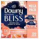 Downy Infusions Mega Dryer Sheets, Laundry Fabric Softener, BLISS, Amber and Rose, 130 Count